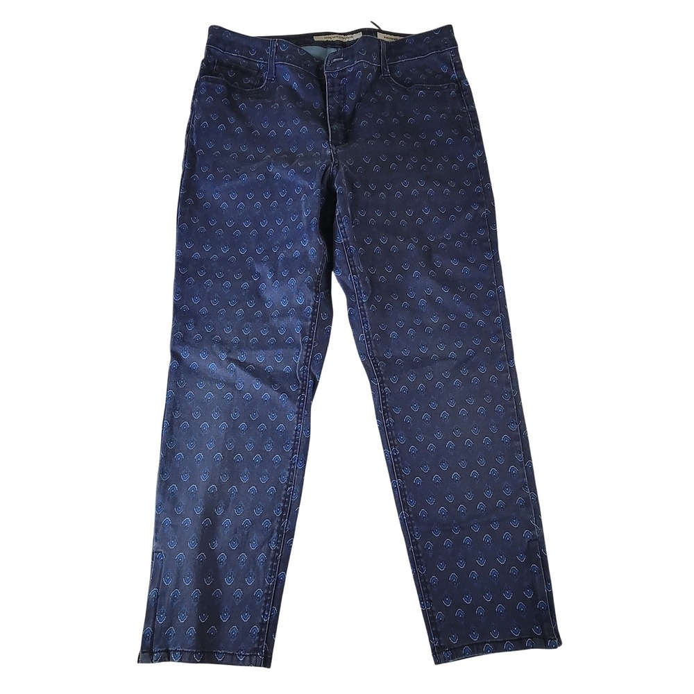Jones New York Jeans Bleecker Ankle Zip‎ Blue Geometric Print Pants Size 14